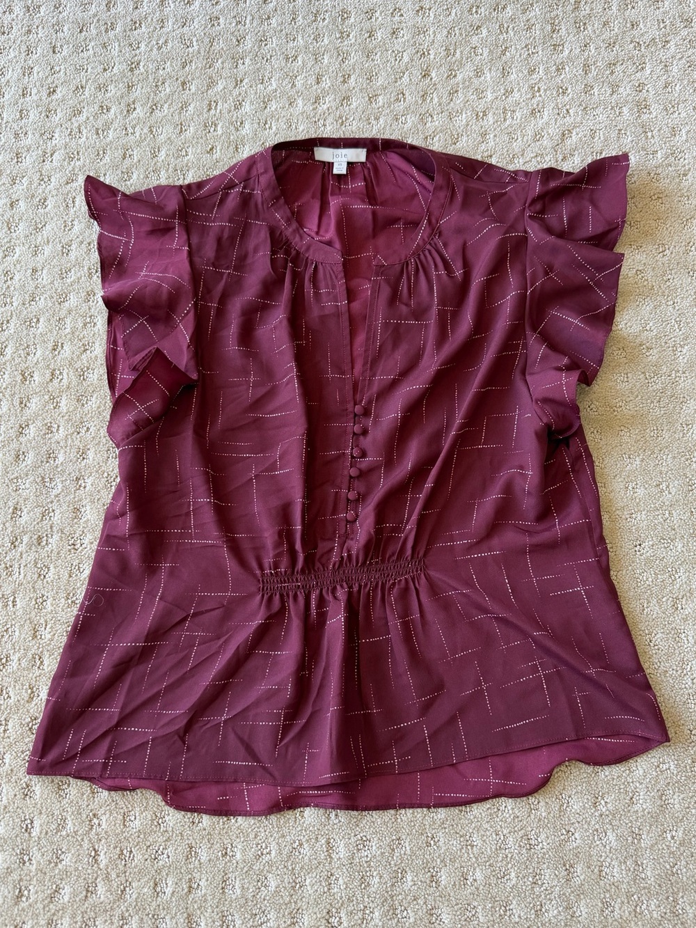 NWOT Joie Women's Burgundy Flutter Sleeve Blouse, Size XS